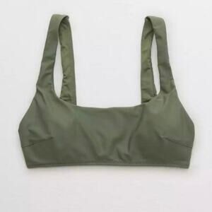 NWT Aerie Wide Strap Scoop Bikini Top in Green Size S